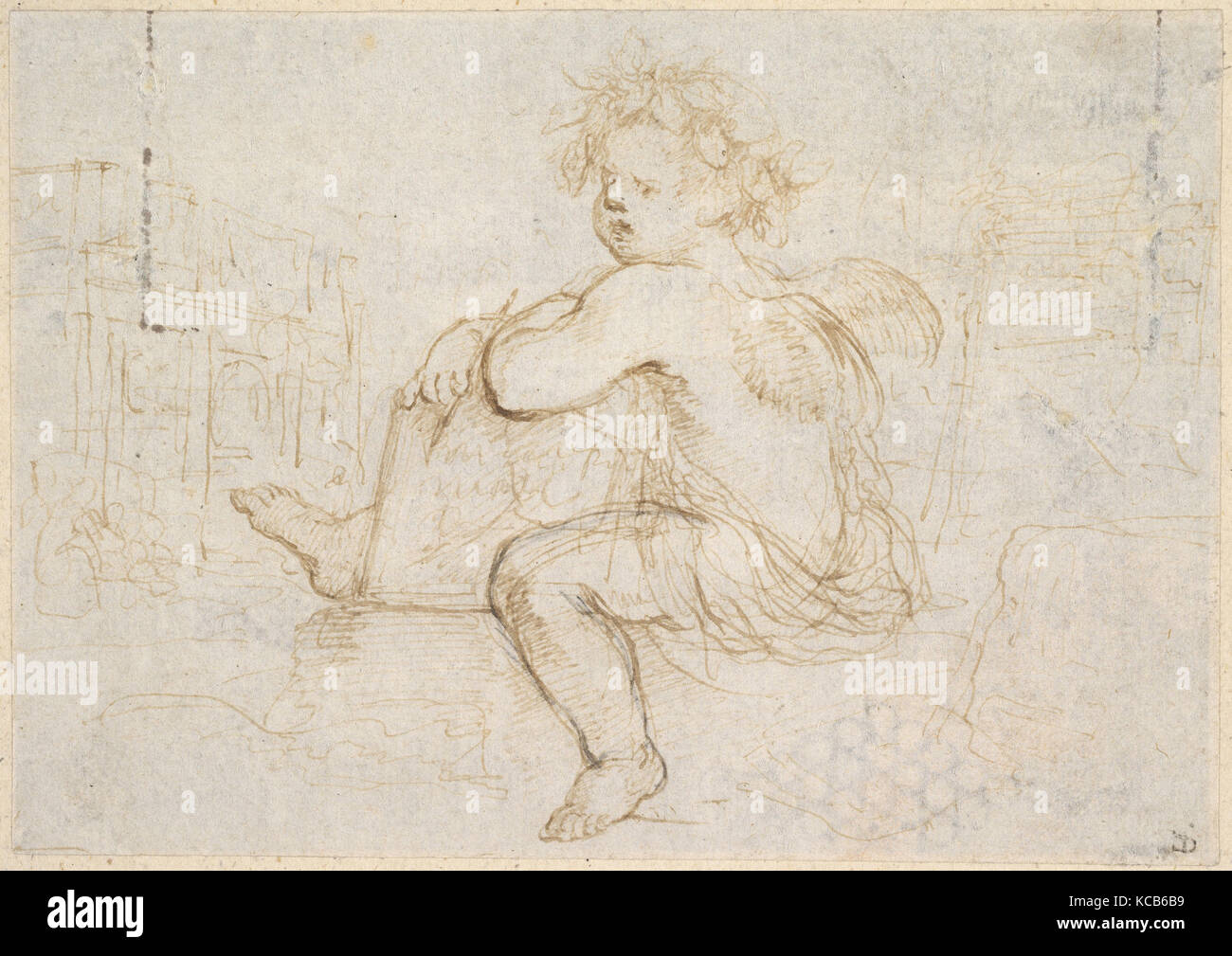Genie of Drawing, 1610–64, Pen and brown ink, Sheet: 3 5/8 x 5 3/16 in. (9.2 x 13.2 cm), Drawings, Stefano della Bella (Italian Stock Photo