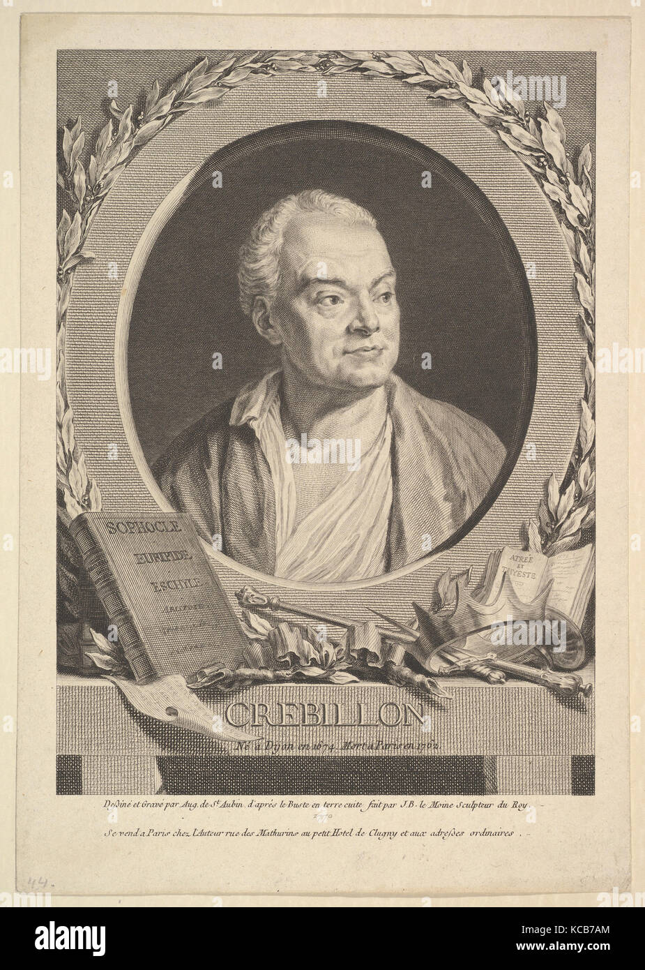 Portrait of Crébillon, Augustin de Saint-Aubin, 1770 Stock Photo
