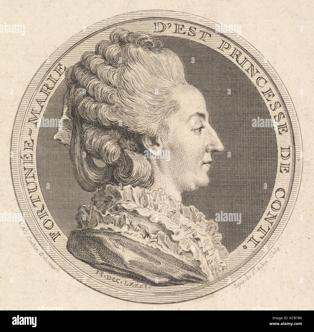 Print of a Portrait Medal of Fortunée-Marie d'Est, Princesse de Conti, Augustin de Saint-Aubin, 1781 Stock Photo