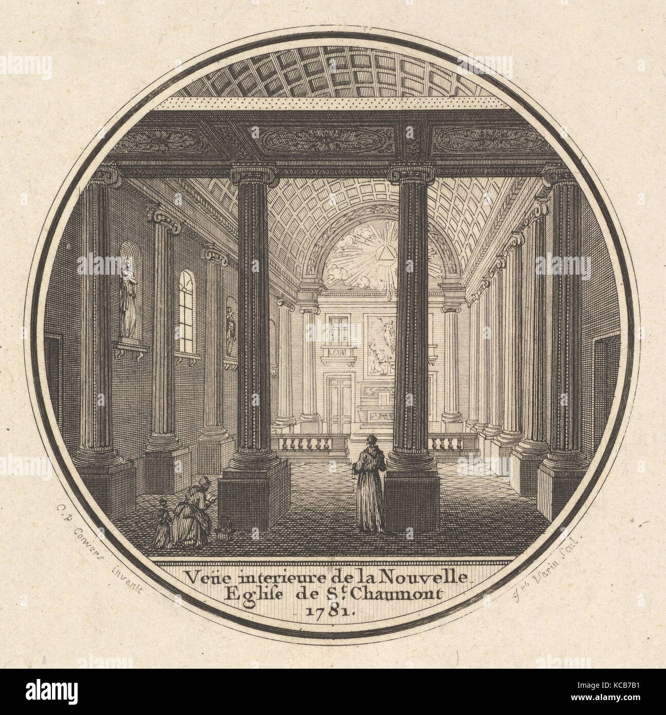 Print of the Reverse of the Portrait Medal of Fortunée-Marie d'Est, Princesse de Conti with an Interier View of the Church Stock Photo