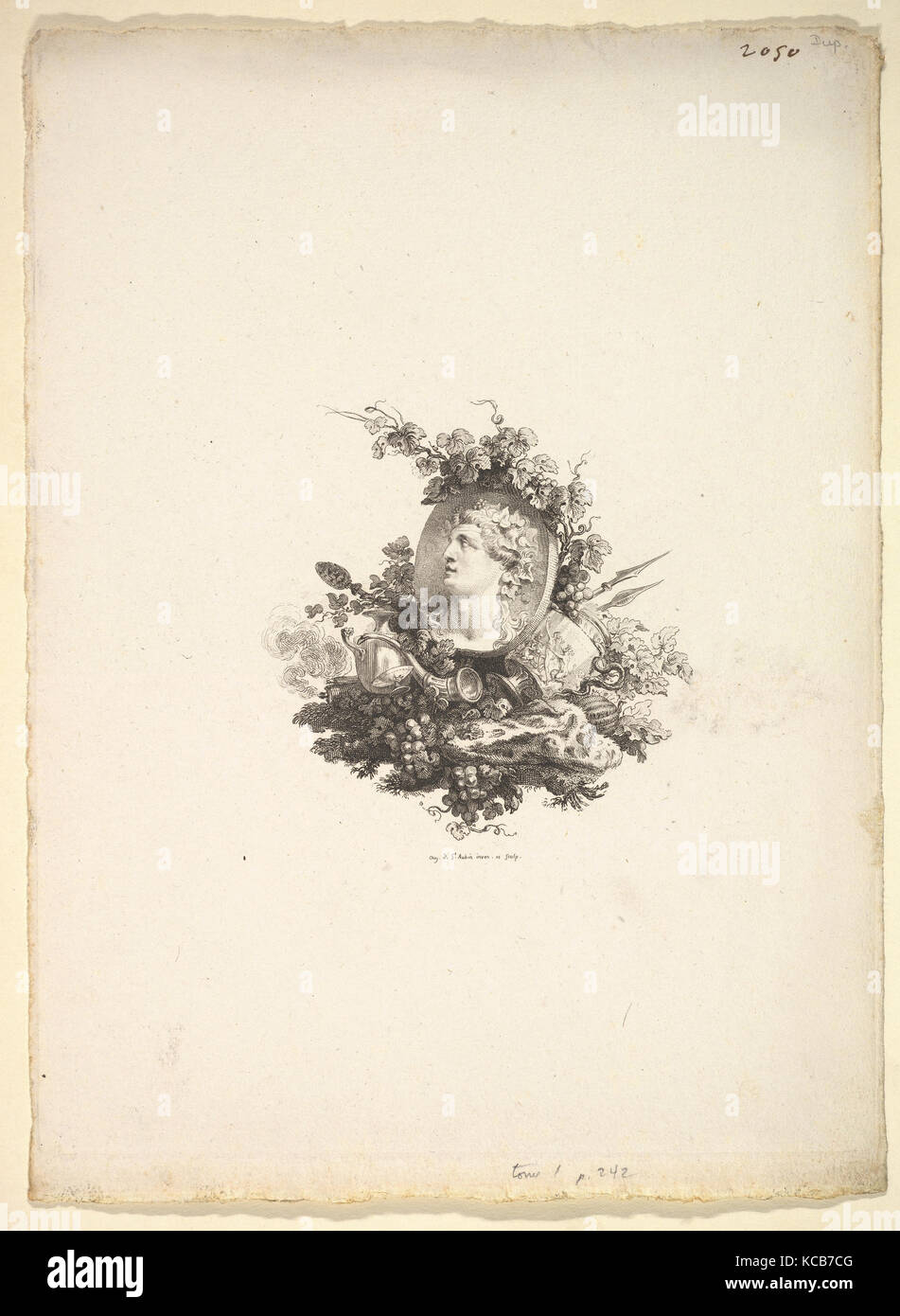 Vignette with the Head of Bacchus on a Cornelian, Tome I, Page 242, from Description des Principales Pierres gravées du Cabinet Stock Photo