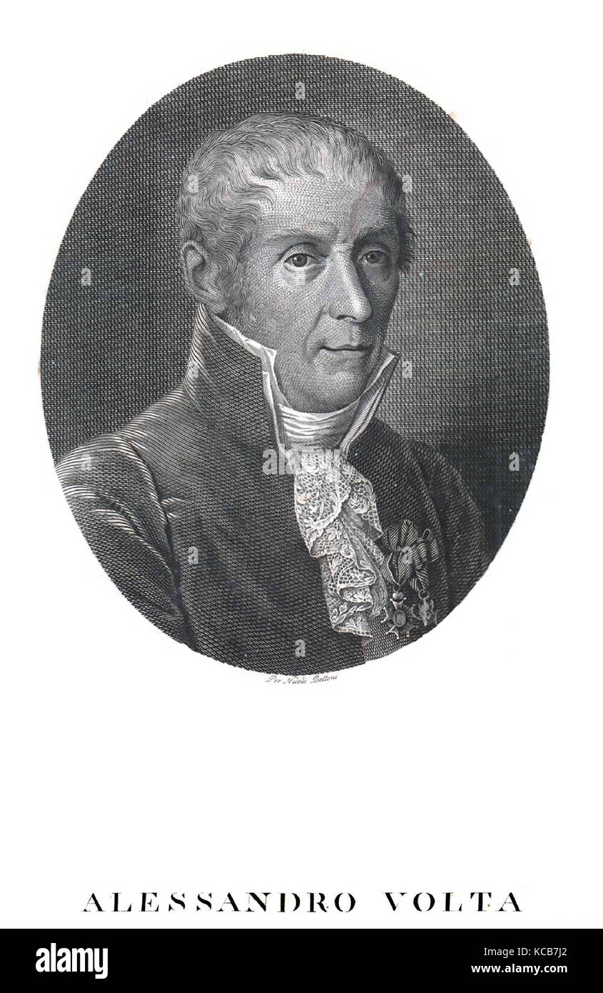 ALESSANDRO VOLTA (1745-1827) Italian chemist, physicist and inventor of the electric battery engraving by Nicolo Bettoni. Stock Photo