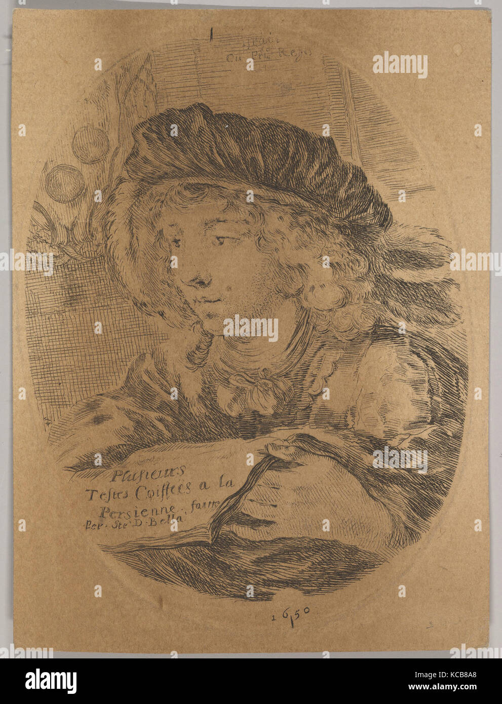 A bust of a young man wearing a cap with feathers, turned three