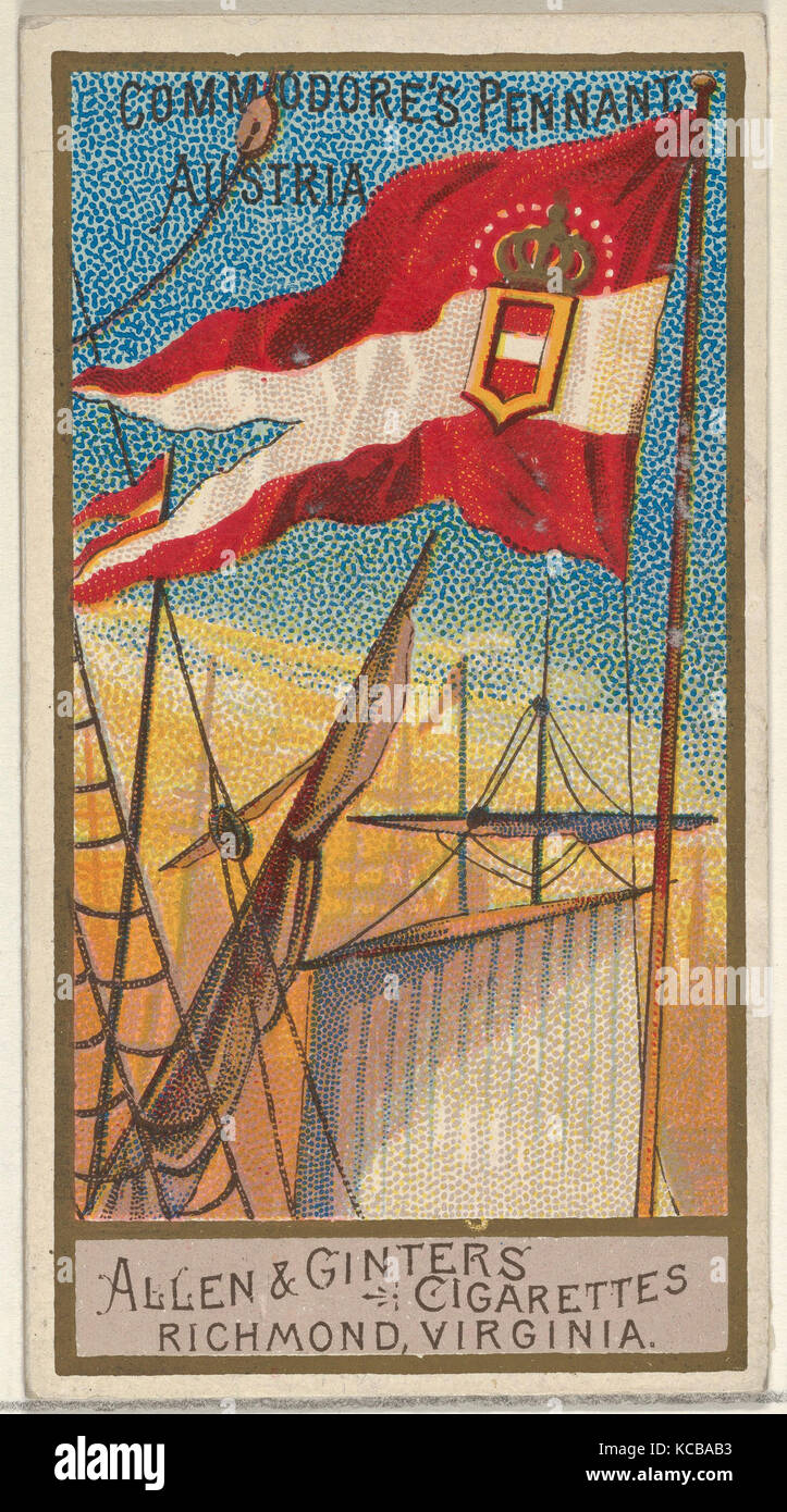 Commodore's Pennant, Austria, from the Naval Flags series (N17) for Allen & Ginter Cigarettes Brands, ca. 1888 Stock Photo