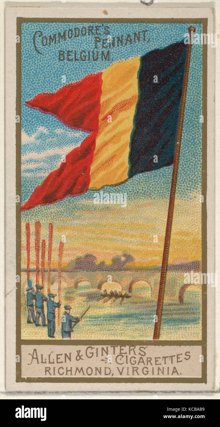 Commodore's Pennant, Belgium, from the Naval Flags series (N17) for Allen & Ginter Cigarettes Brands, ca. 1888 Stock Photo