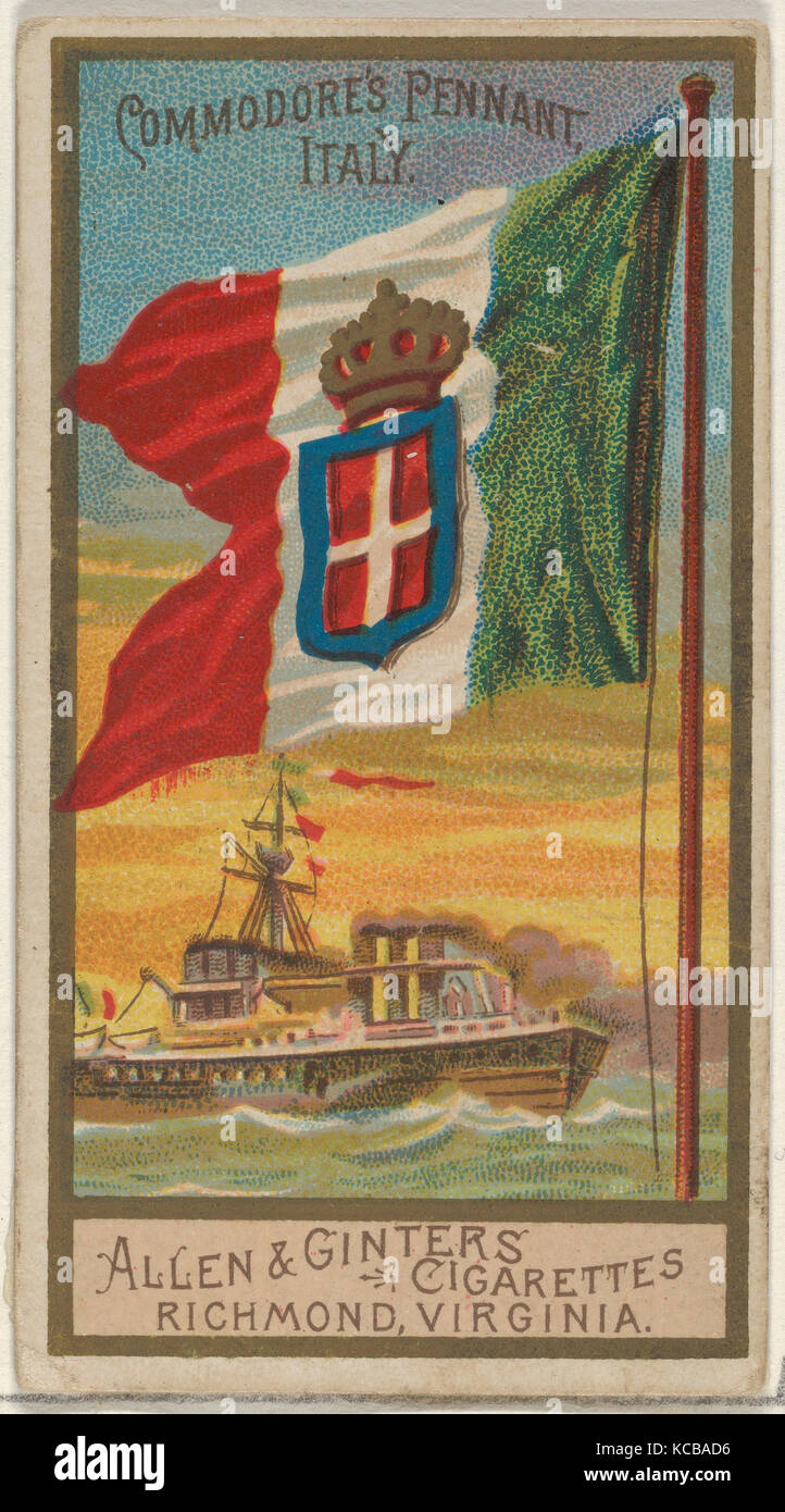 Commodore's Pennant, Italy, from the Naval Flags series (N17) for Allen & Ginter Cigarettes Brands, ca. 1888 Stock Photo