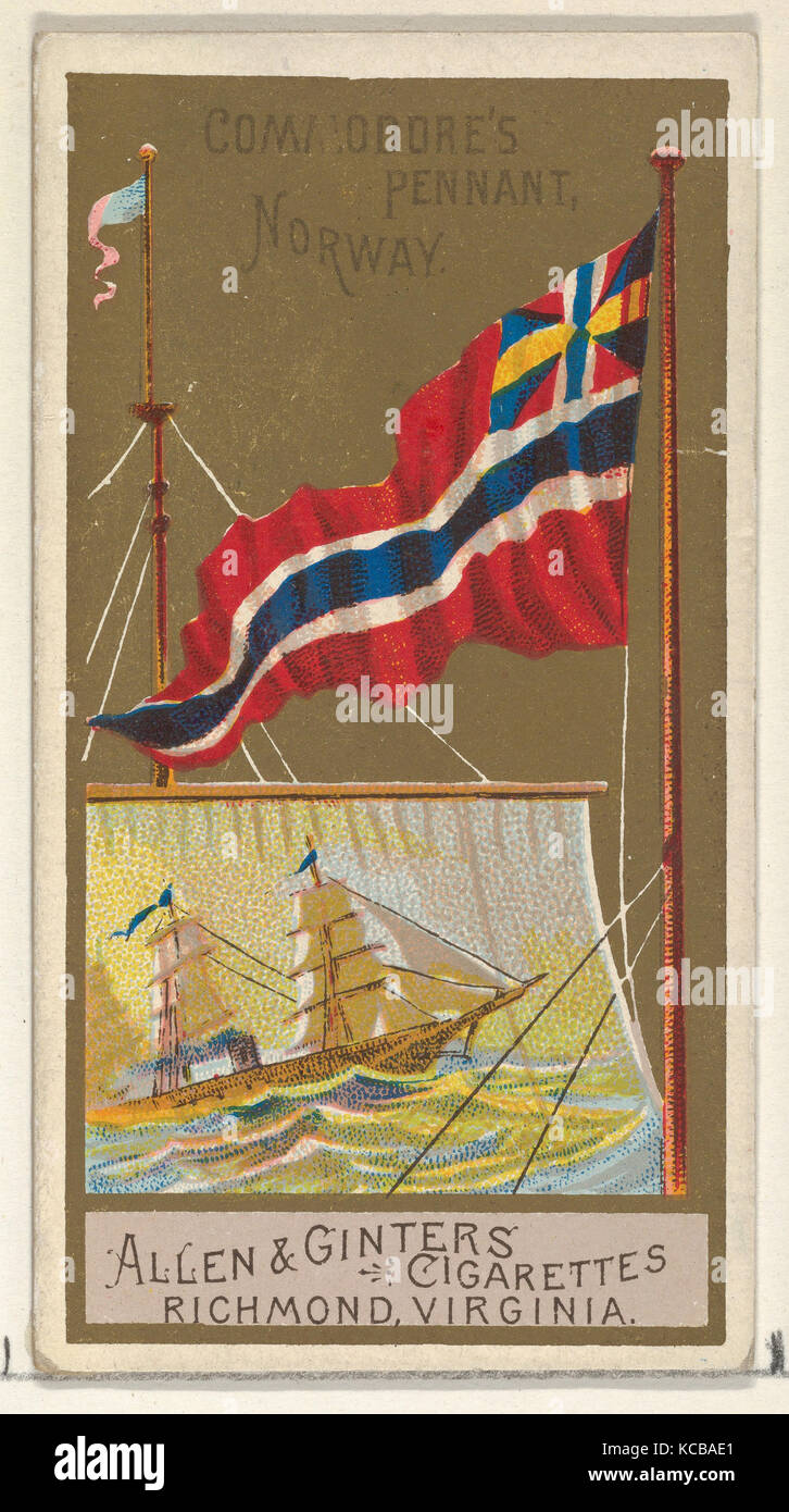 Commodore's Pennant, Norway, from the Naval Flags series (N17) for Allen & Ginter Cigarettes Brands, ca. 1888 Stock Photo