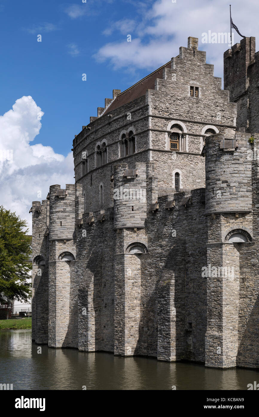 The Gravensteen - a medieval castle in the city of Ghent in Belgium. The present castle was built in 1180 by count Philip of Alsace to replace a 9th c Stock Photo