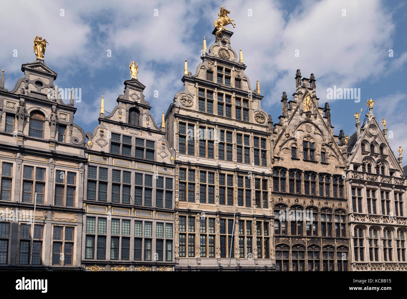 The 16th century Guildhouses at the Grote Markt in the city of Antwerp in Belgium. Stock Photo