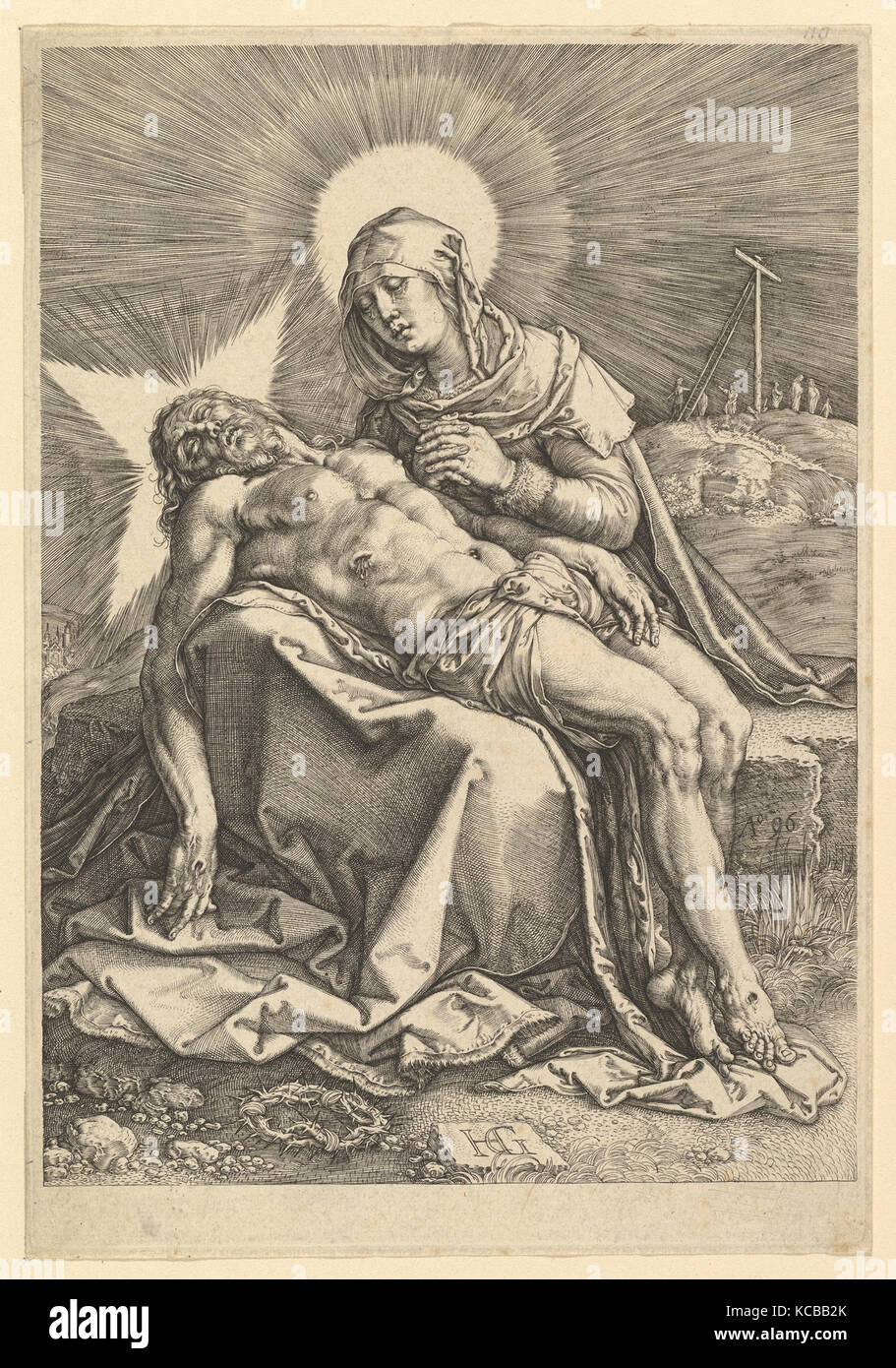 Pietà, 1596, Engraving; second state of two, sheet: 7 7/16 × 5 1/8 in. (18.9 × 13 cm), Prints, Hendrick Goltzius (Netherlandish Stock Photo