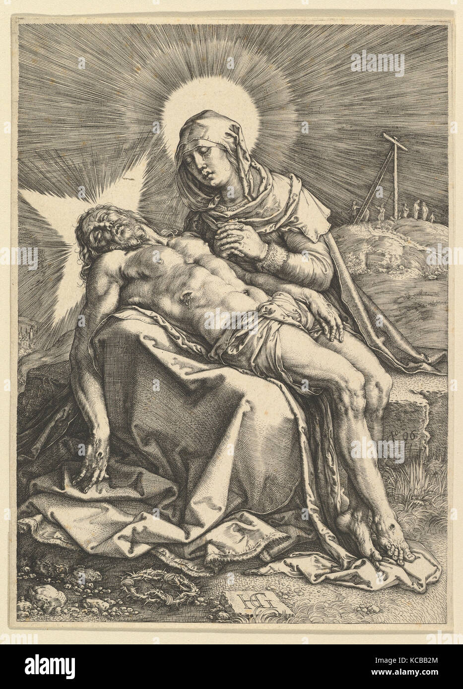 Pietà, 1596, Engraving; second state of two, sheet: 7 1/8 x 5 3/16 in. (18.1 x 13.1 cm), Prints, Hendrick Goltzius Stock Photo