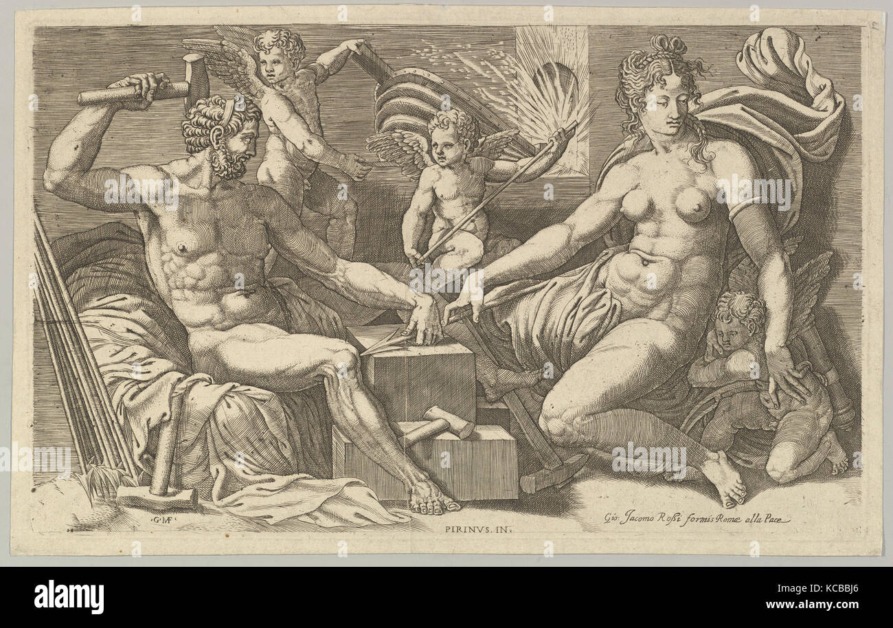 Venus and Vulcan at the Forge, Giorgio Ghisi, mid-1550s Stock Photo