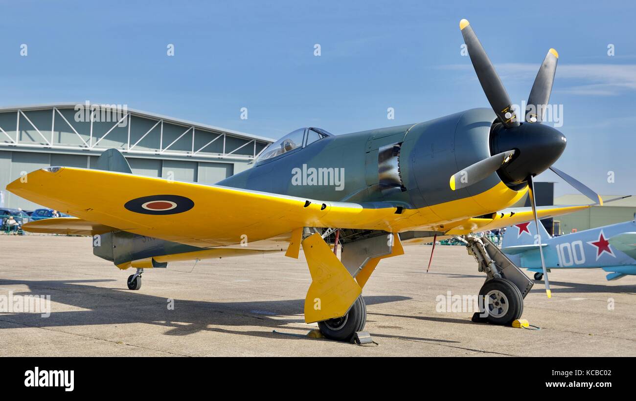 A fantastic example of a Hawker Sea Fury on static display at the 2017 Battle of Britain air show Stock Photo