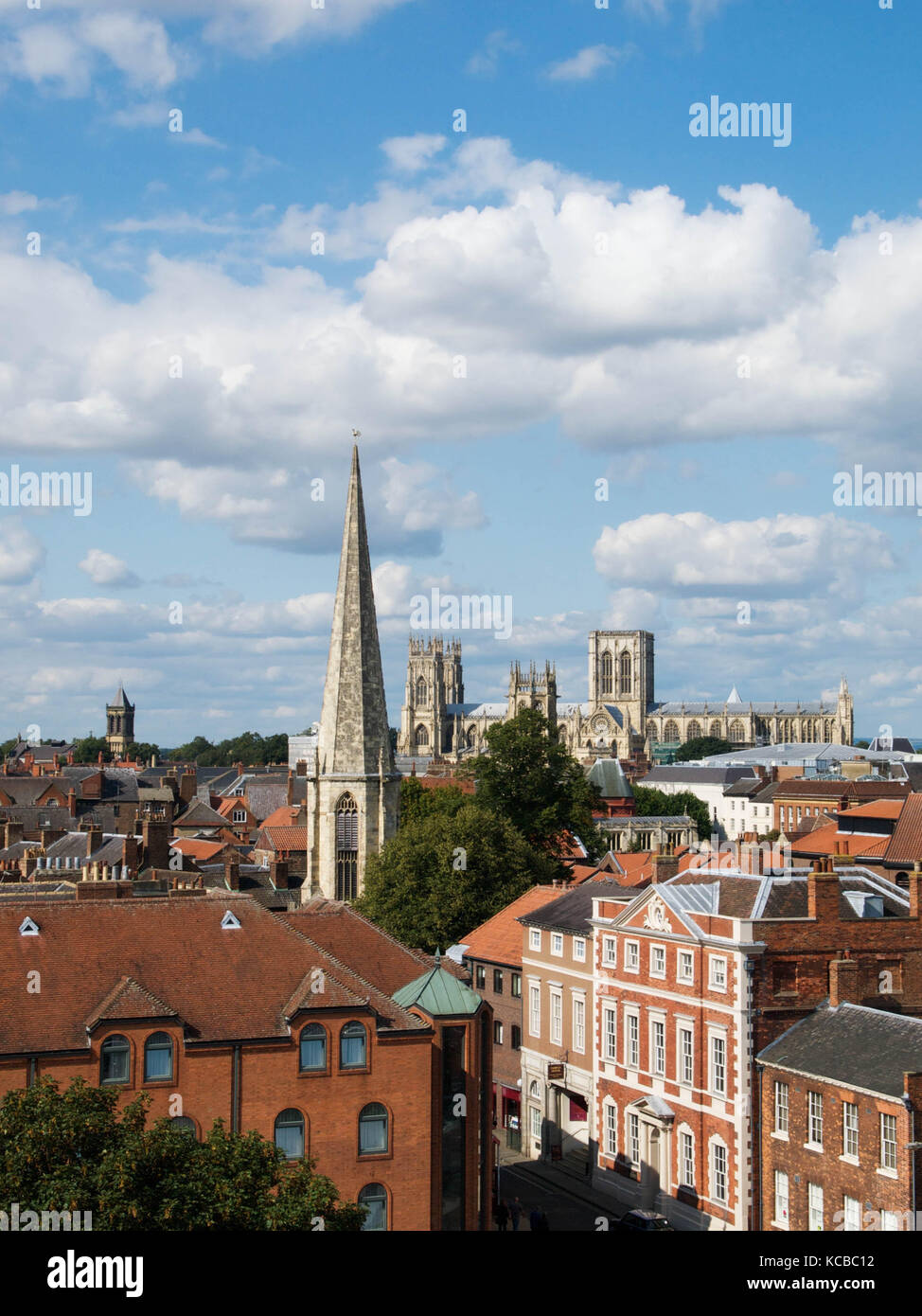 Looking across the rooftops of York with York Minster in Distance Stock Photo