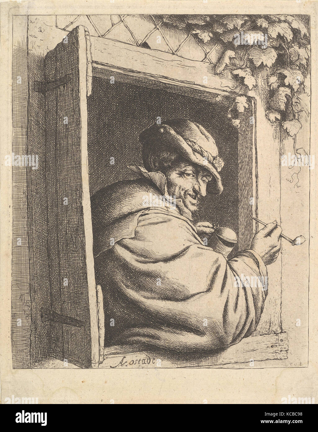 Smoker at the Window, 1610–85, Etching, Prints, Adriaen van Ostade (Dutch, Haarlem 1610–1685 Haarlem Stock Photo