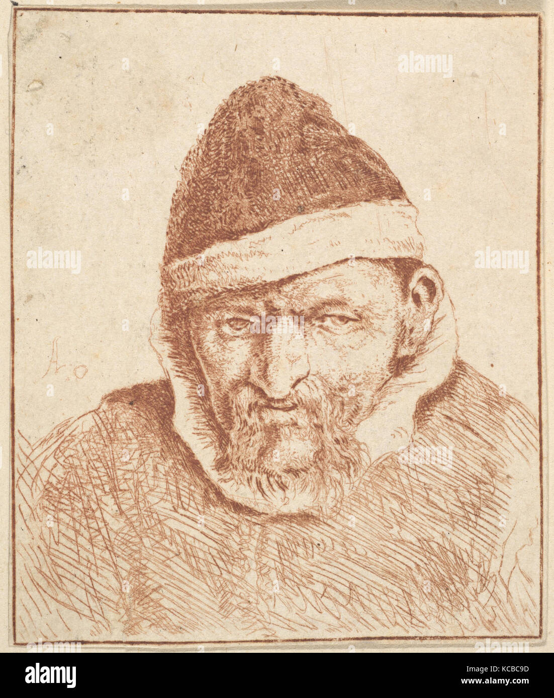 Old Man with White Collar and Pointed Hat, Adriaen van Ostade, 1610–85 Stock Photo