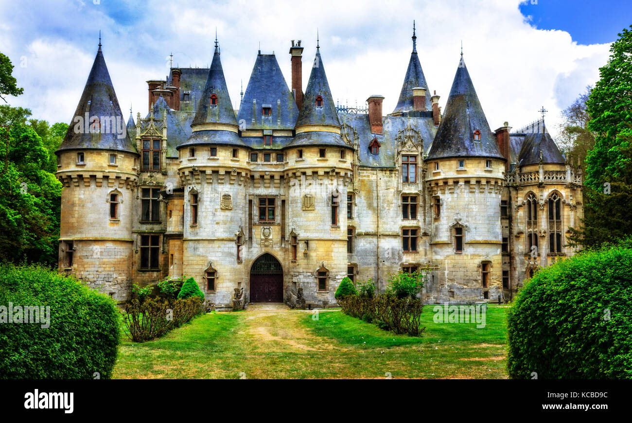 Impressive Chateau de Vigny,view with beautiful gardens,France. Stock Photo