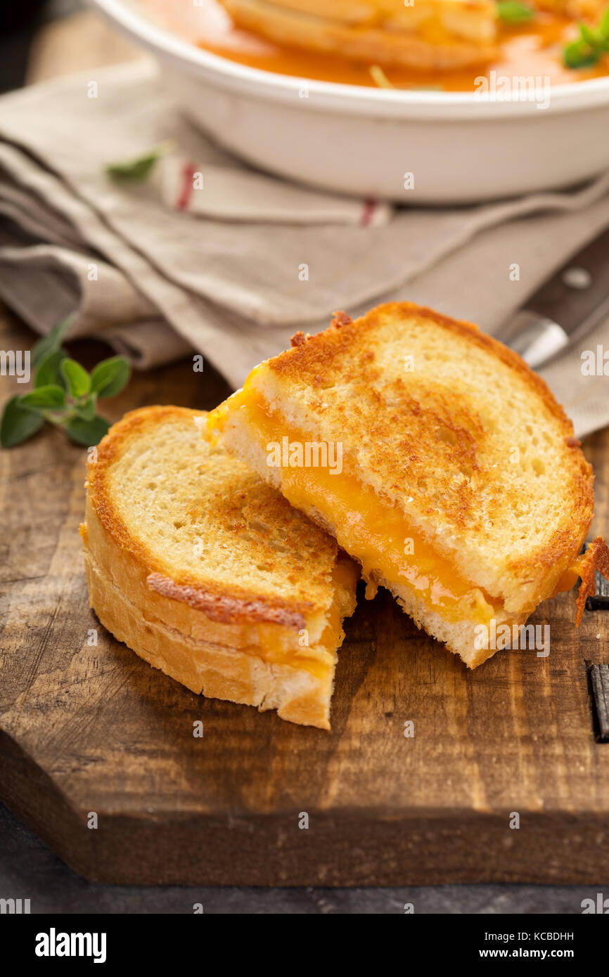 Grilled cheese sandwiches with white bread and cheddar Stock Photo Alamy