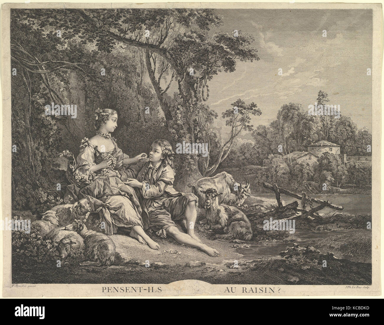 Pensant-ils au Raisin? (Are They Thinking About the Grape?), Jacques Philippe Le Bas, 18th century Stock Photo