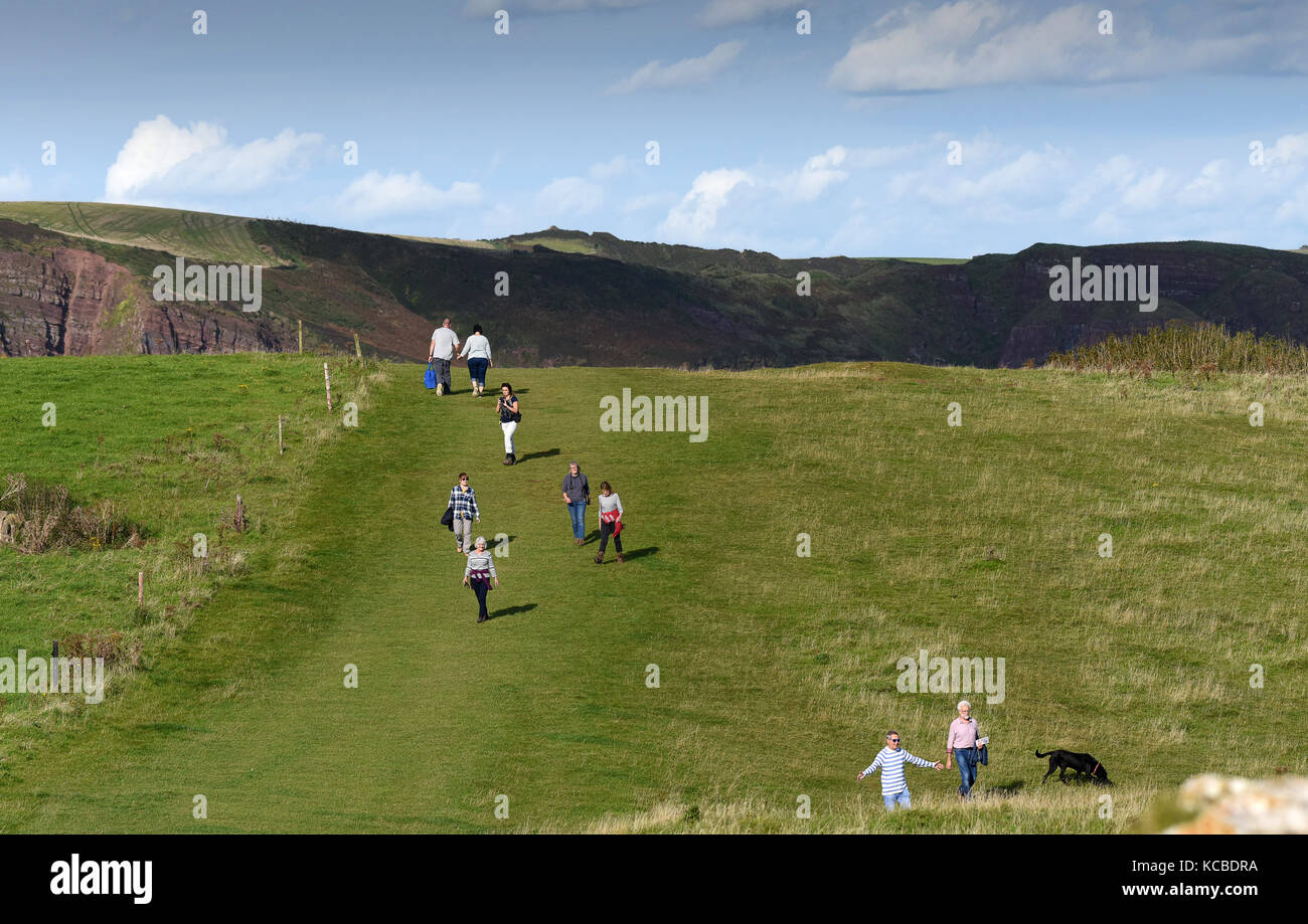 Pembrokeshire Coast Path between Stackpole Quay and Barafundle Bay in Pembrokeshire, West Wales, Uk Stock Photo