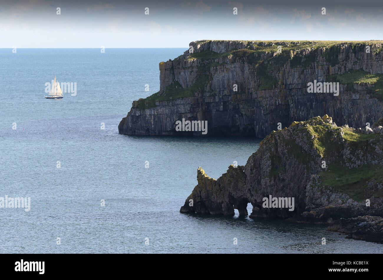 Griffith Lort's Hole rocks near Barafundle Bay in Pembrokeshire, West Wales, Uk Stock Photo