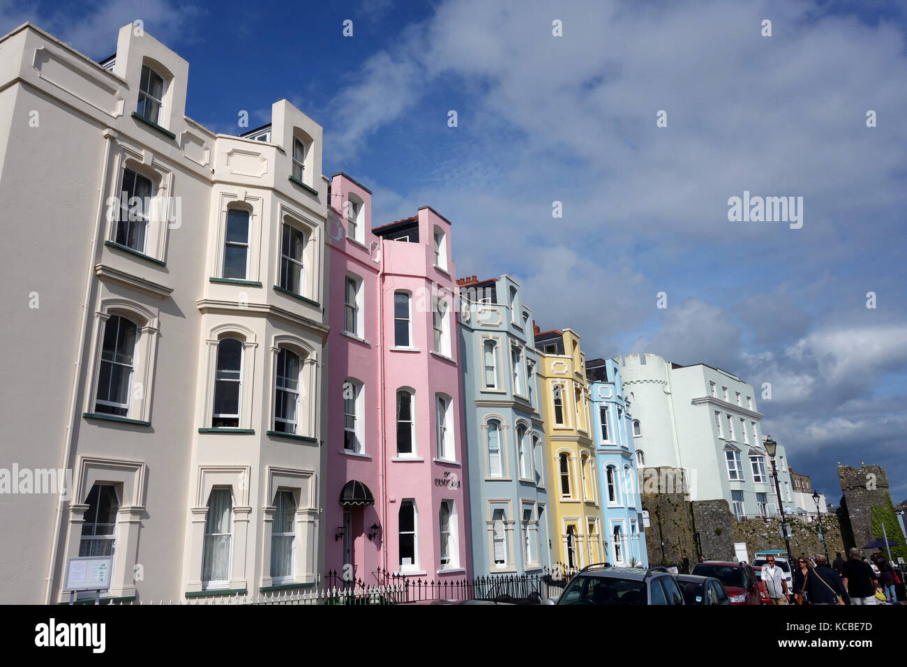 Colourful properties Tenby in Pembrokeshire, West Wales, Britain, Uk Stock Photo