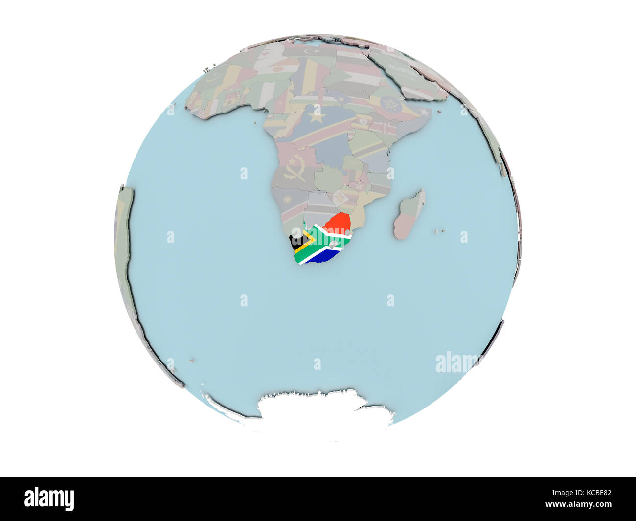 South Africa on political globe with embedded flags. 3D illustration ...