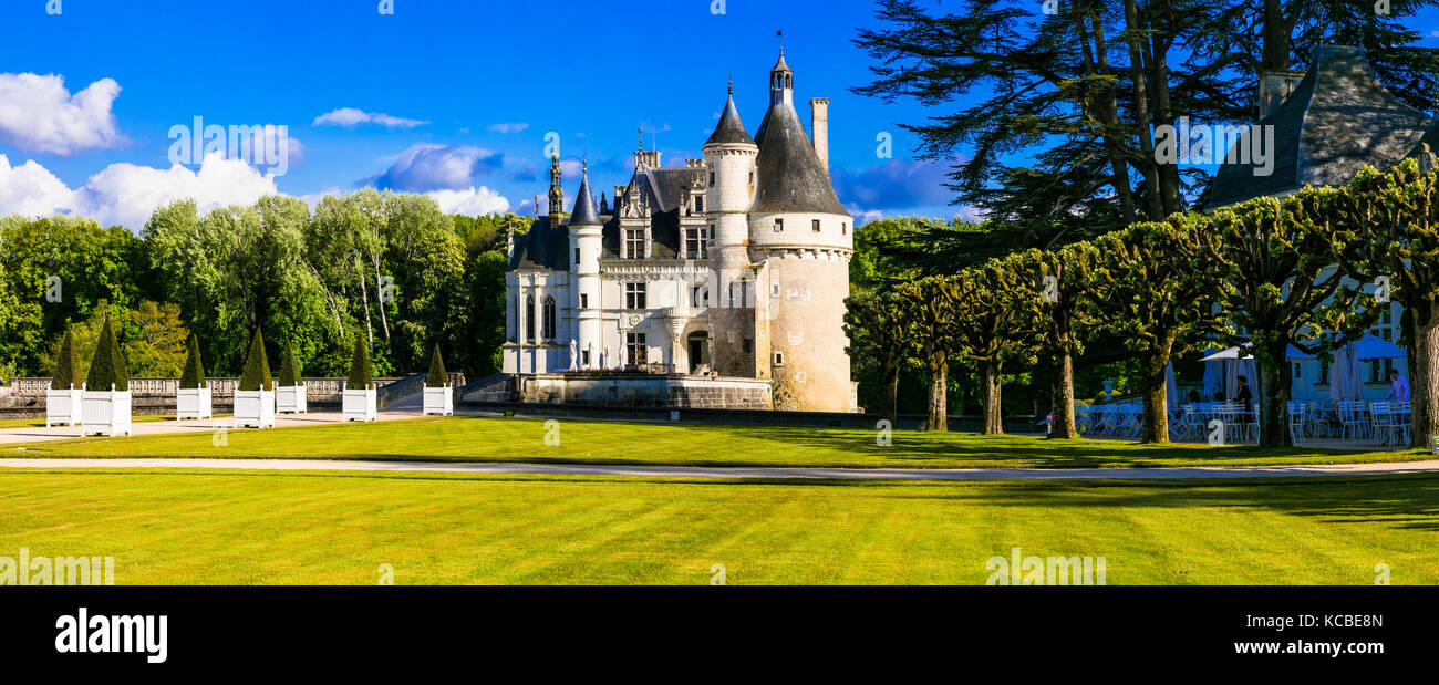 romantic beautiful castles of Loire valley Chenonceau. France Stock Photo