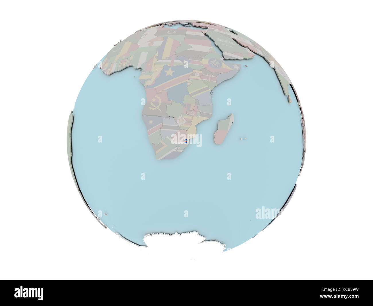 Swaziland on political globe with embedded flags. 3D illustration ...
