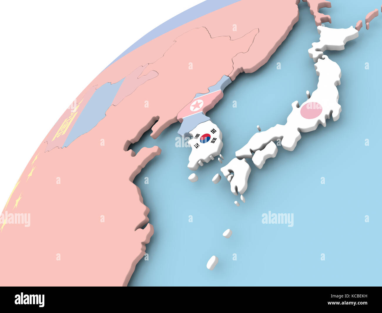 Map of South Korea on political globe with embedded flag. 3D ...