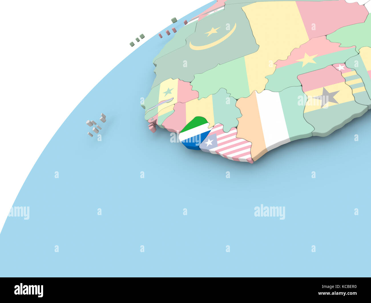 Map of Sierra Leone on political globe with embedded flag. 3D ...