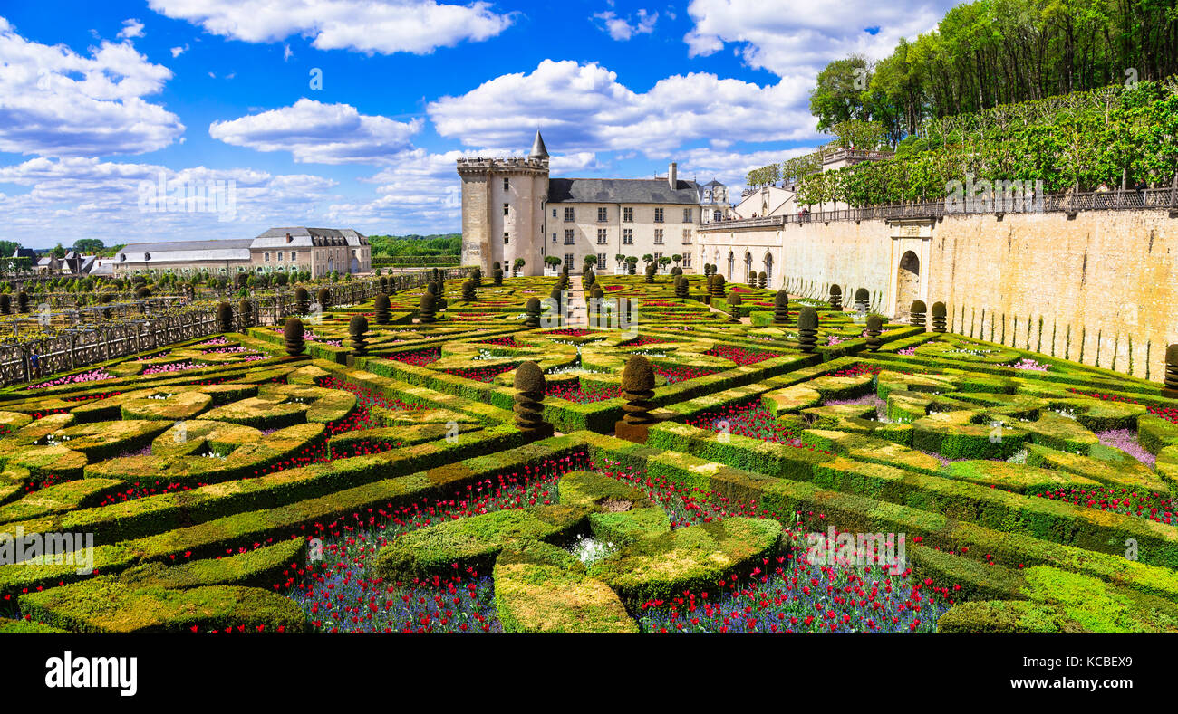 Beautiful Villandry castle view with incredible gardens,Loire valley,France. Stock Photo