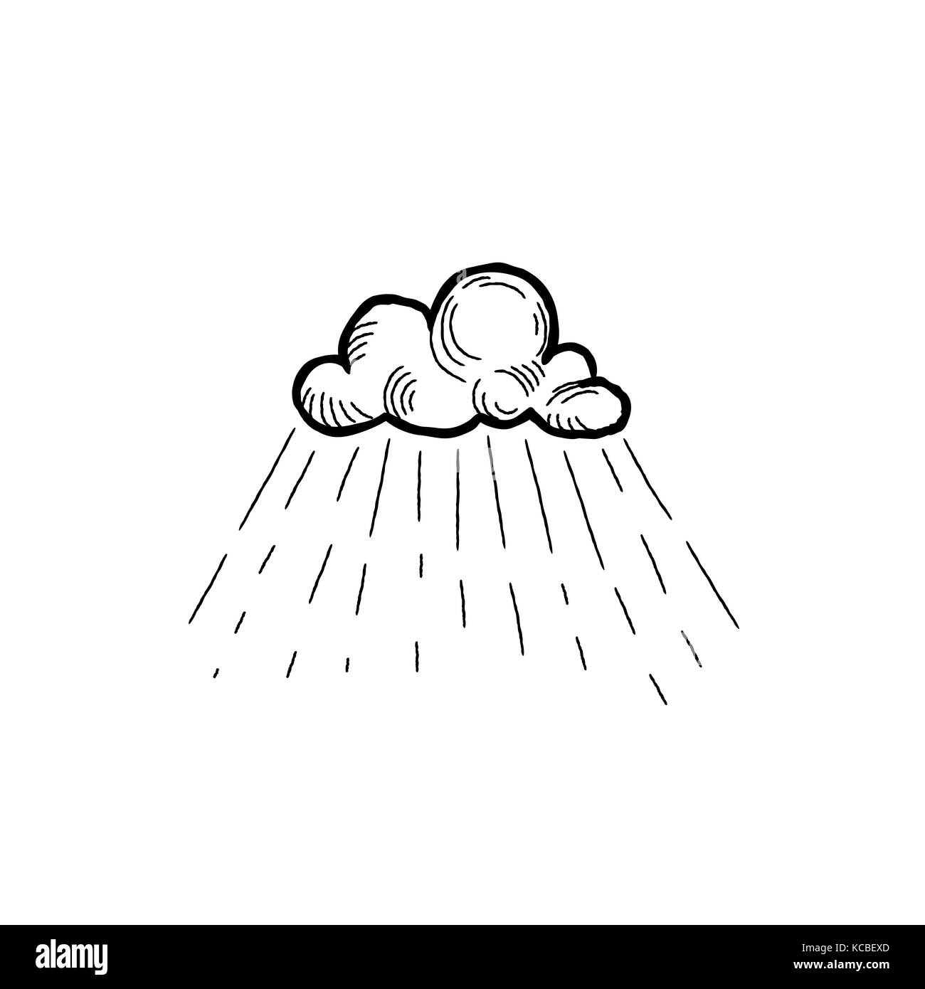 Rain icon. Hand drawn cloud with rain droplets. Weather sign Stock