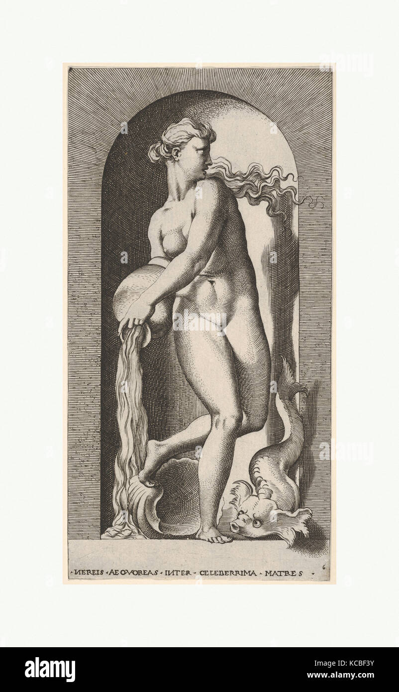 Plate 6: Thetis standing in a niche with a shell and sea creature, pouring water out of a vase, looking to her left Stock Photo