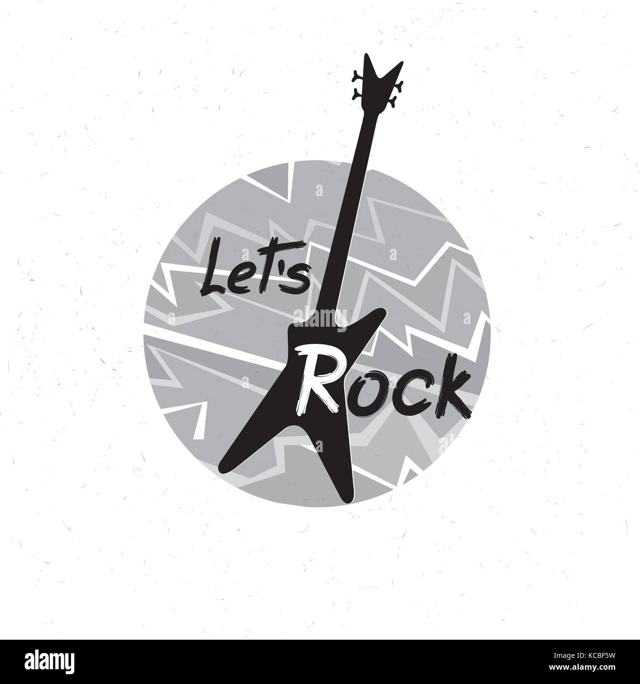 Rock music banner. Musical sign.  Let's rock lettering with guitar. Rock'n' roll label. Stock Vector