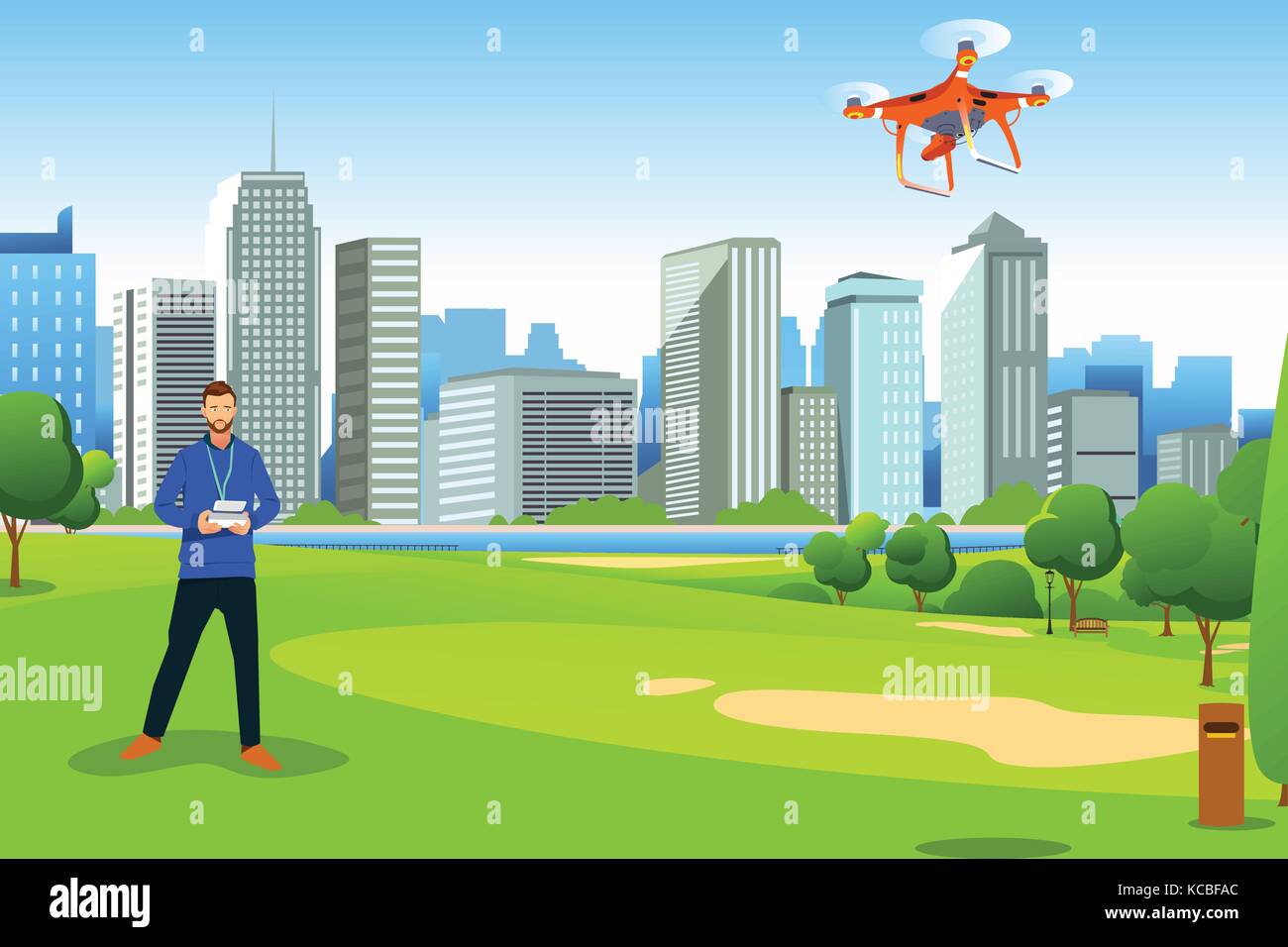 A vector illustration of Man Flying Drone in a Park Stock Vector Image ...
