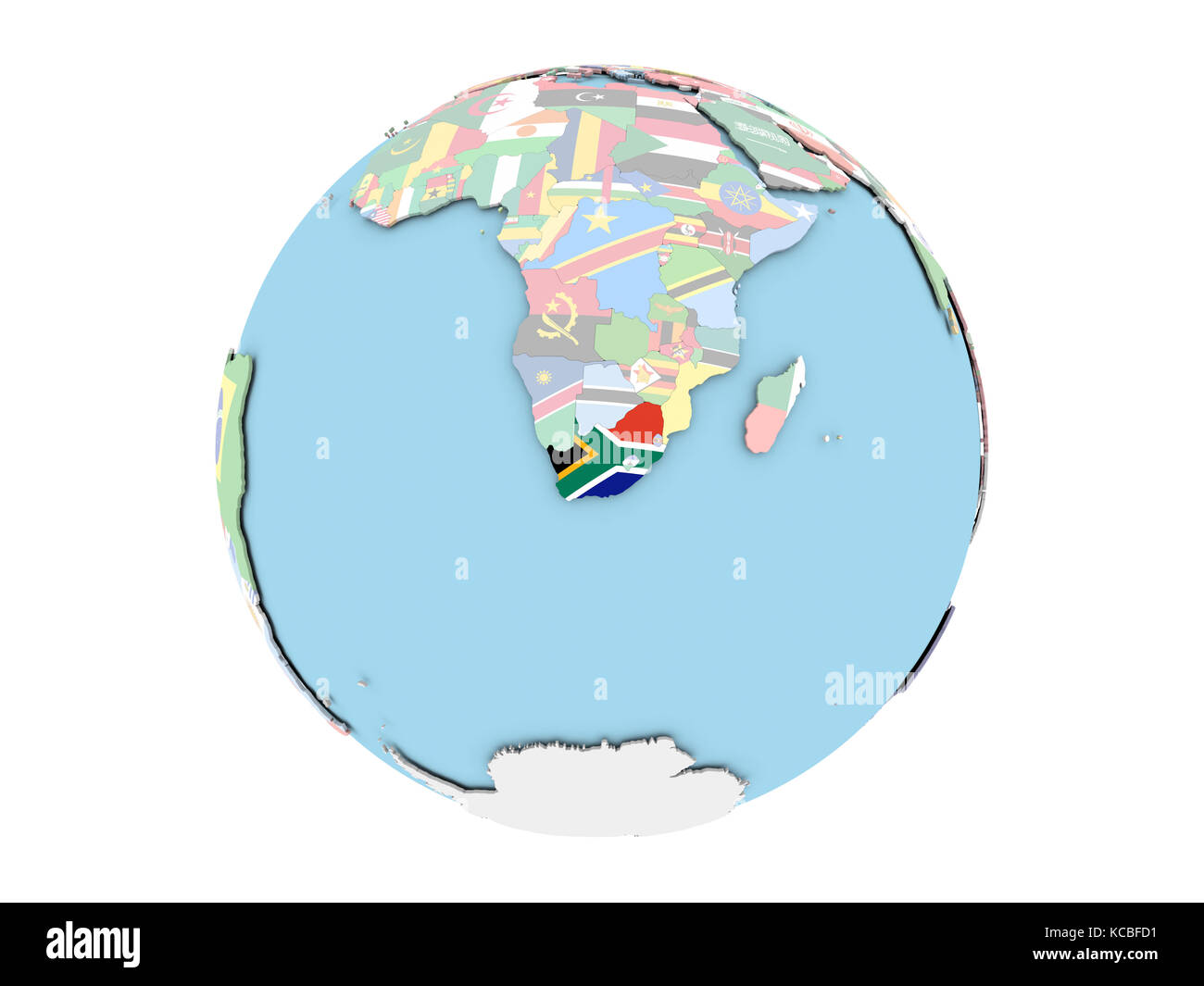 South Africa on political globe with embedded flags. 3D illustration ...