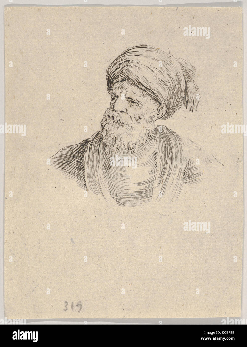 Plate 12: bust of an old Turkish man in a turban, looking towards the left, from 'Various heads and figures Stock Photo