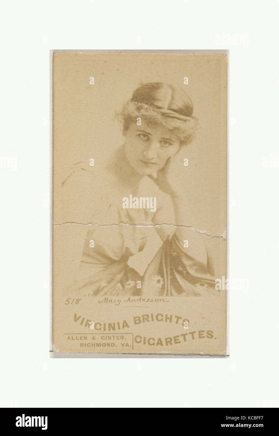 Card 518, Mary Anderson, from the Actors and Actresses series (N45, Type 6) for Virginia Brights Cigarettes, ca. 1888 Stock Photo