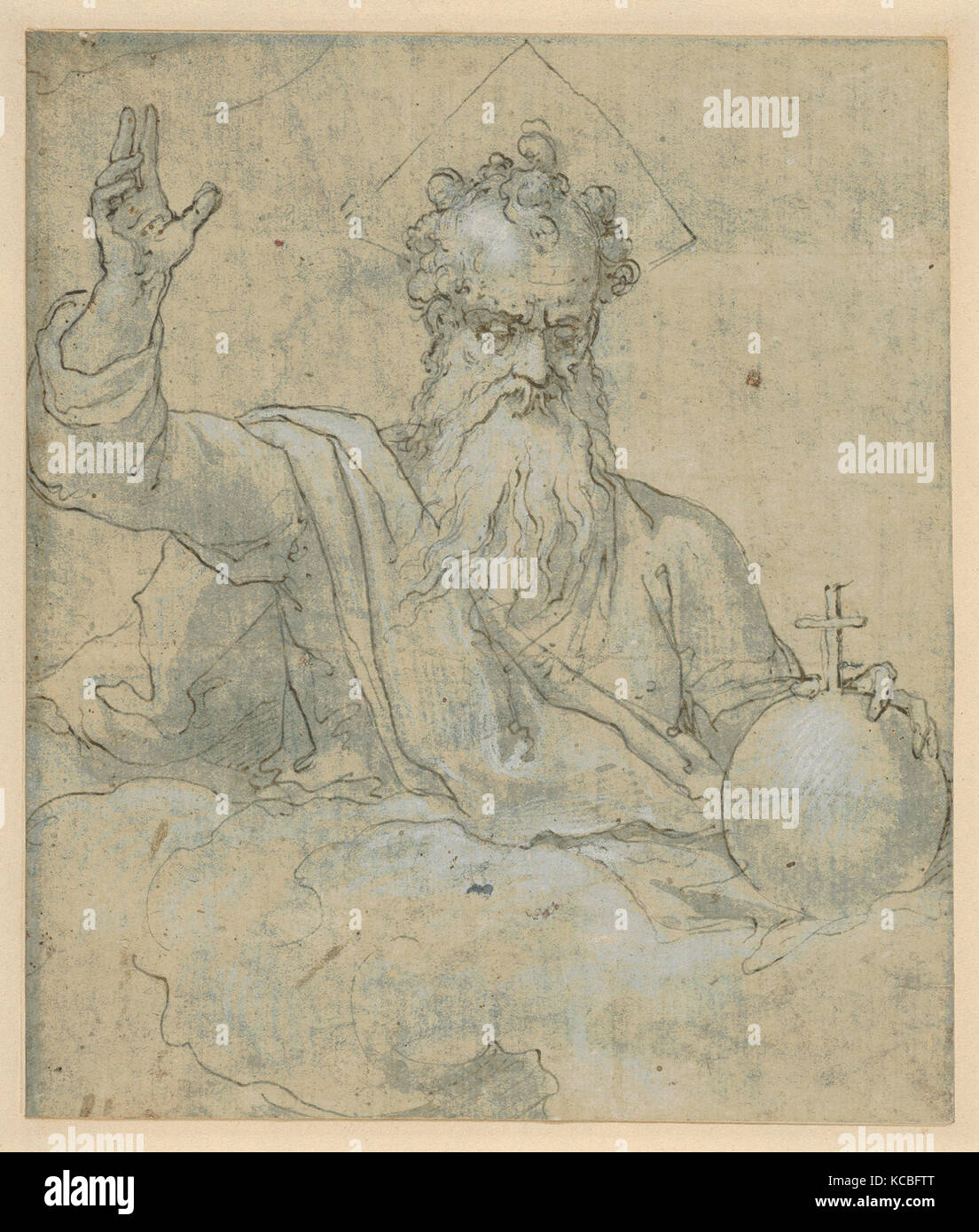 God the Father, 1570–80, Pen and brown ink, brush and blue wash ...