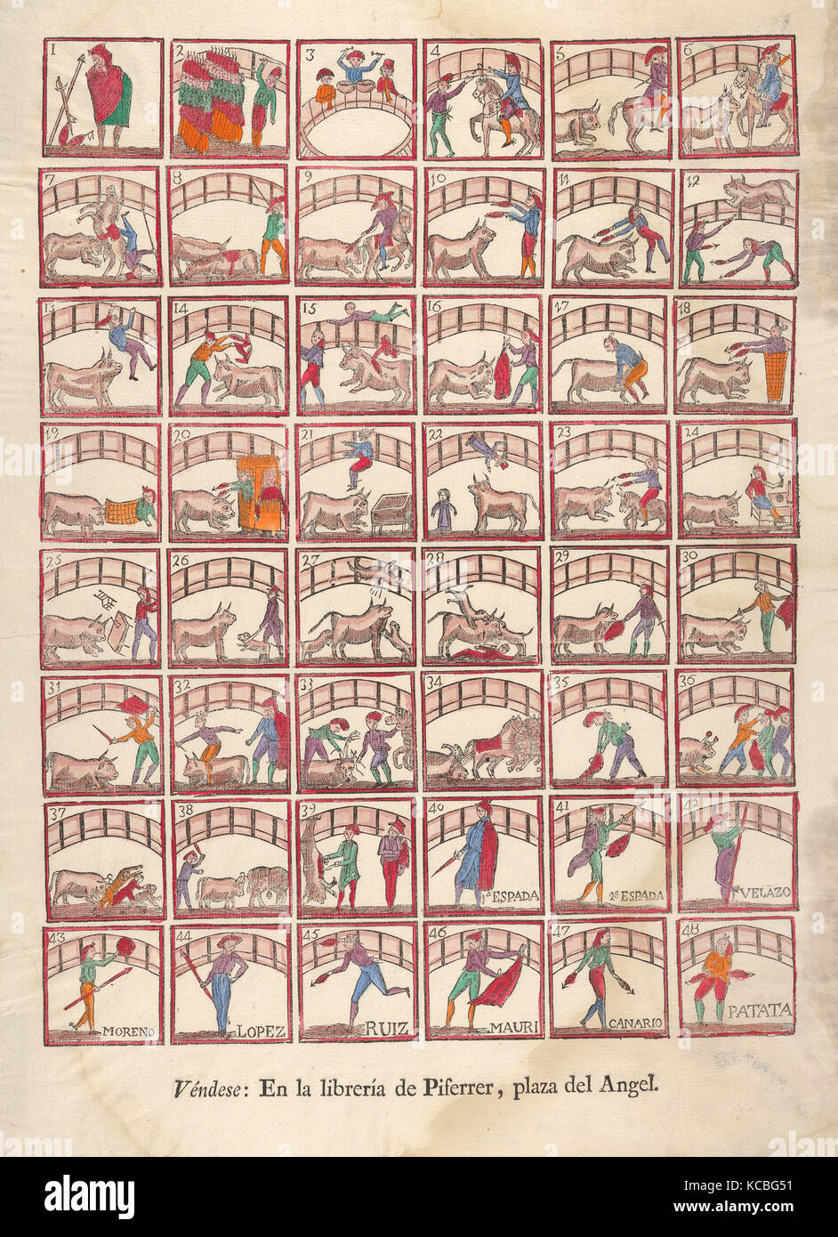 Forty-eight vignettes of bullfighting manoeuvers and scenes from the ring, Anonymous, ca. 1800–1850 Stock Photo