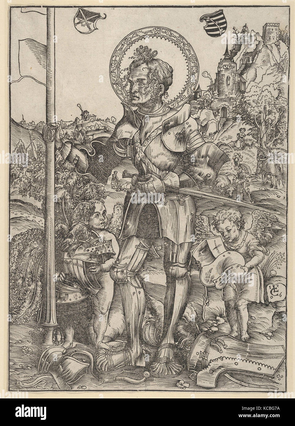 Saint George Standing with Two Angels, Lucas Cranach the Elder, 1506 Stock Photo