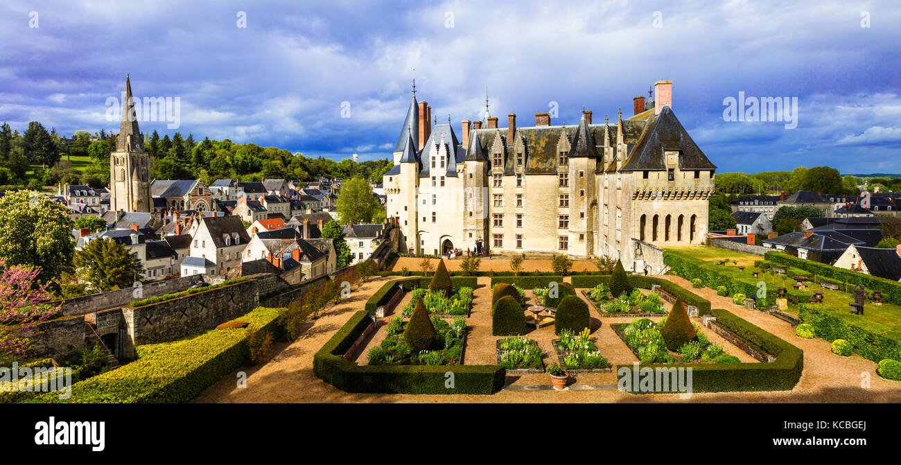 Beautiful Langeais castle,view with gardens,Loire valley,France. Stock Photo