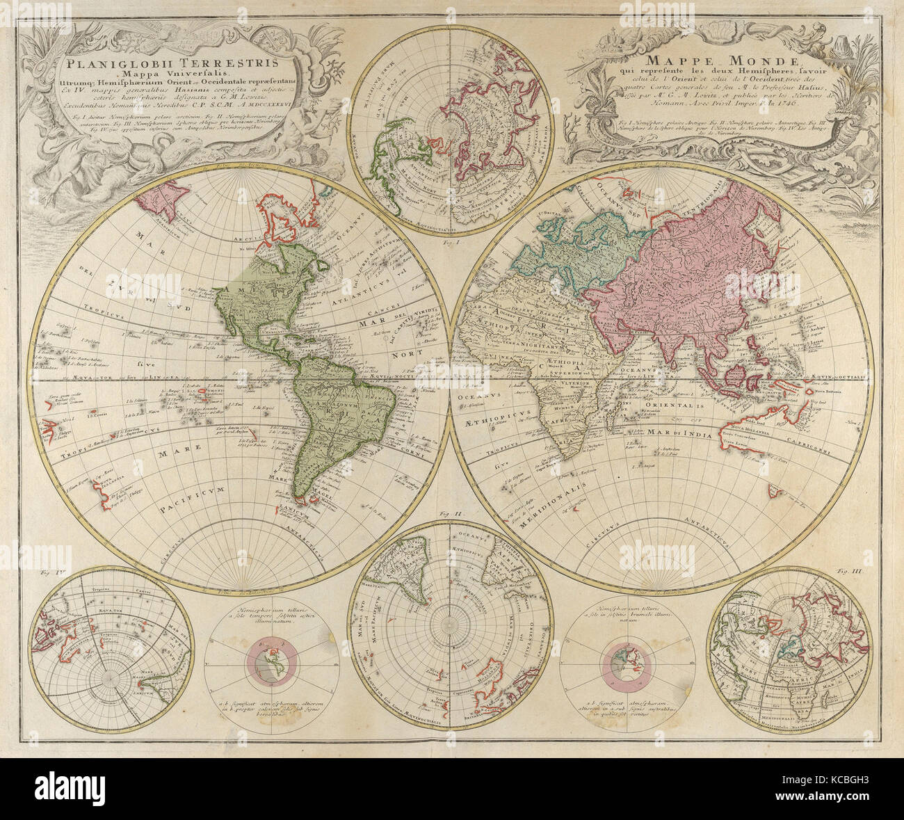 Planiglobii Terrestris Mappa Universalis..., Johann Baptist Homann, 1746 Stock Photo