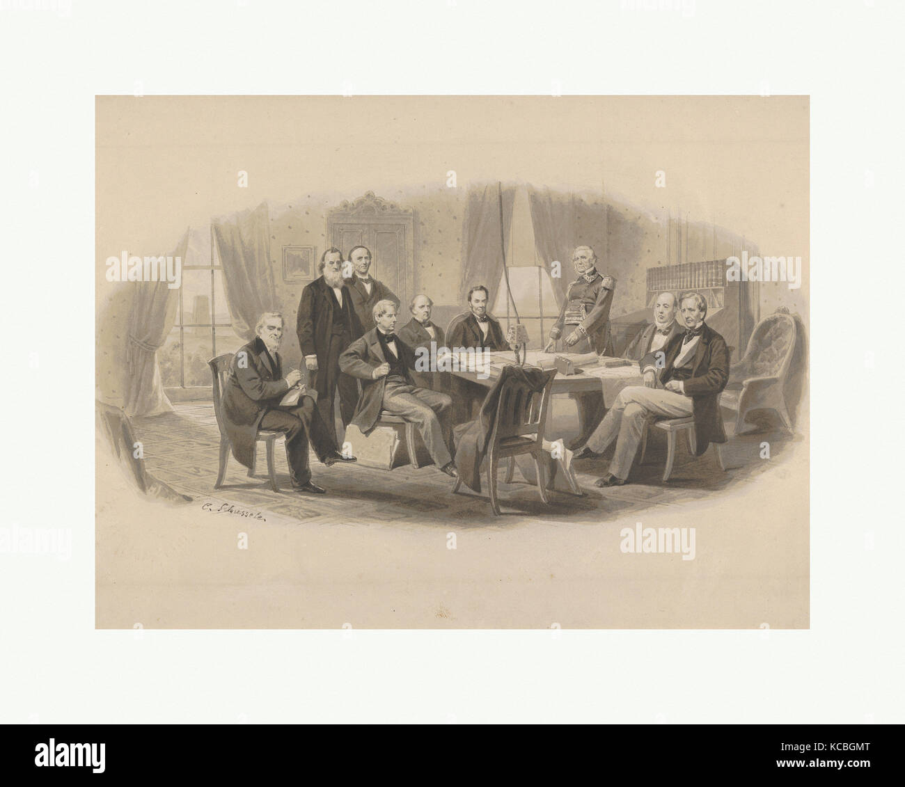 President Lincoln and His Cabinet, Christian Schussele, ca. 1861 Stock Photo