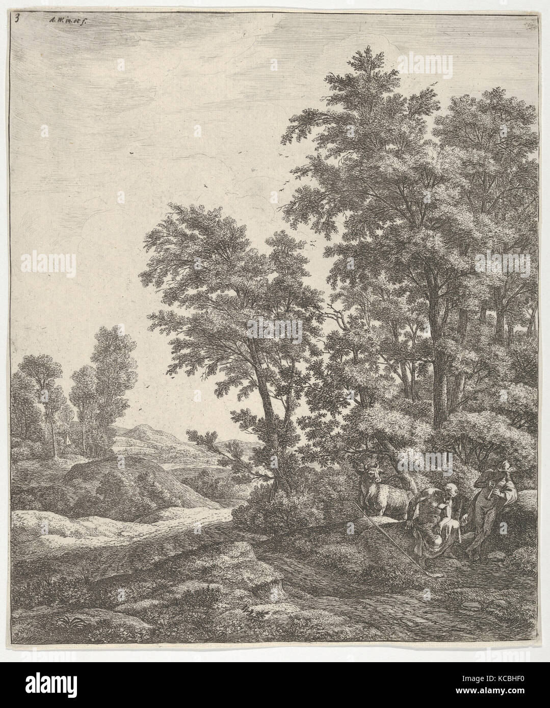 Landscape with Mercury and Argus, from the Series of Six Mythological Scenes, Anthonie Waterloo, 17th century Stock Photo