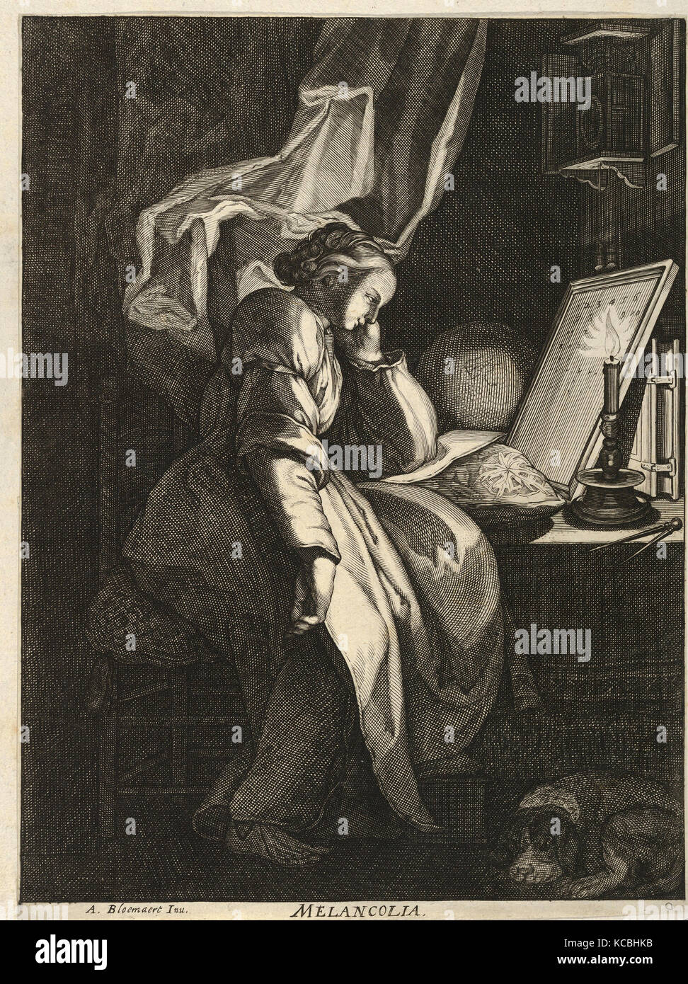 Drawings and Prints, Melancholy (Melancolia), Artist, Attributed to, Abraham Bloemaert, Theodor Matham Stock Photo