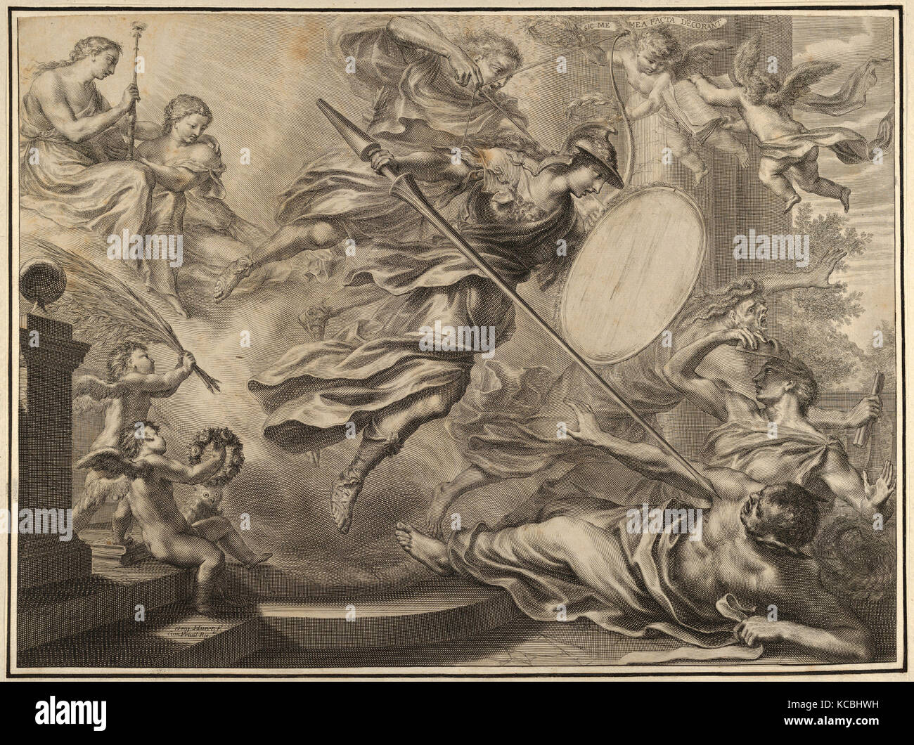 English: Oil on canvas of the god Mercury and goddess Minerva providing the  warrior Perseus with armor to battle the Gorgon, Medusa. Italian: Perseo  giovane armato da Mercurio ed Atena Perseus