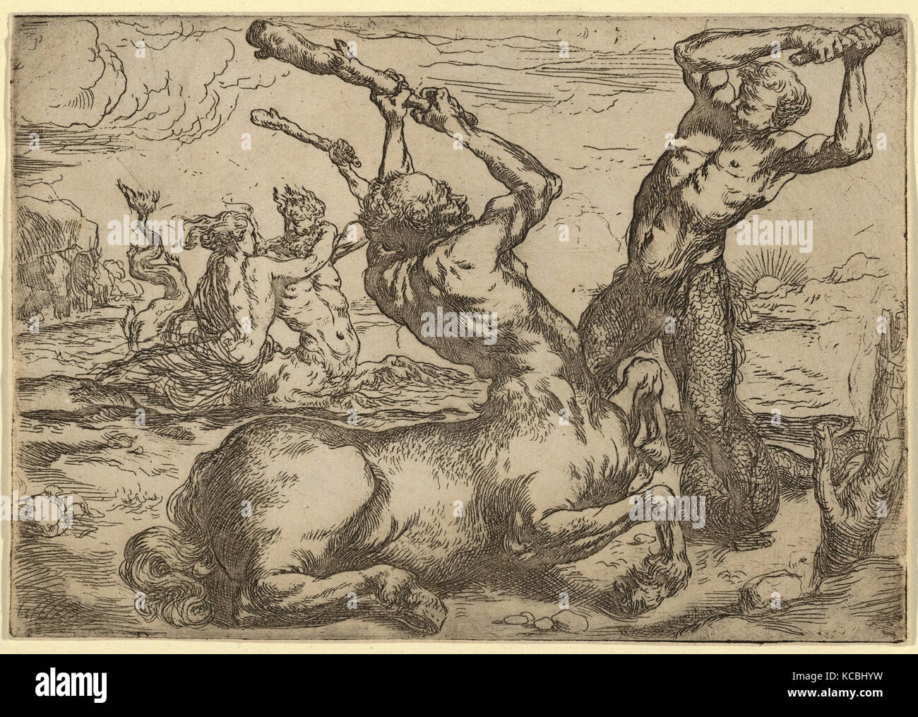 Drawings and Prints, Battle Between a Centaur and a Triton with a Triton, Artist, Formerly attributed to, Jusepe de Ribera Stock Photo