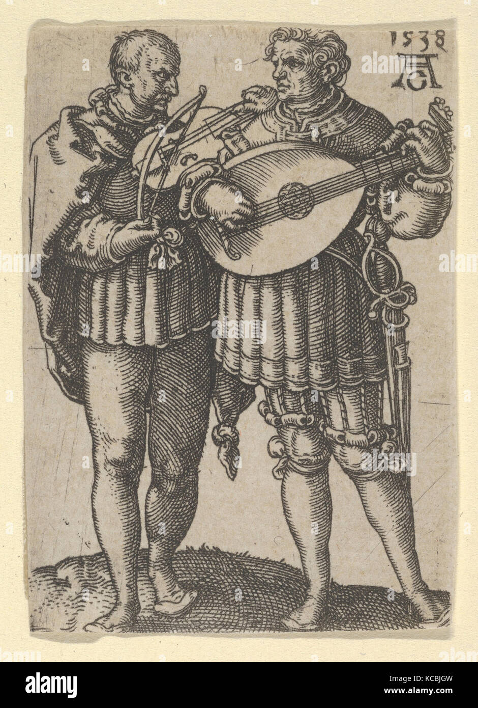 Two Musicians Playing the Violin and the Lute, from The Small Wedding Dancers, Heinrich Aldegrever, 1538 Stock Photo